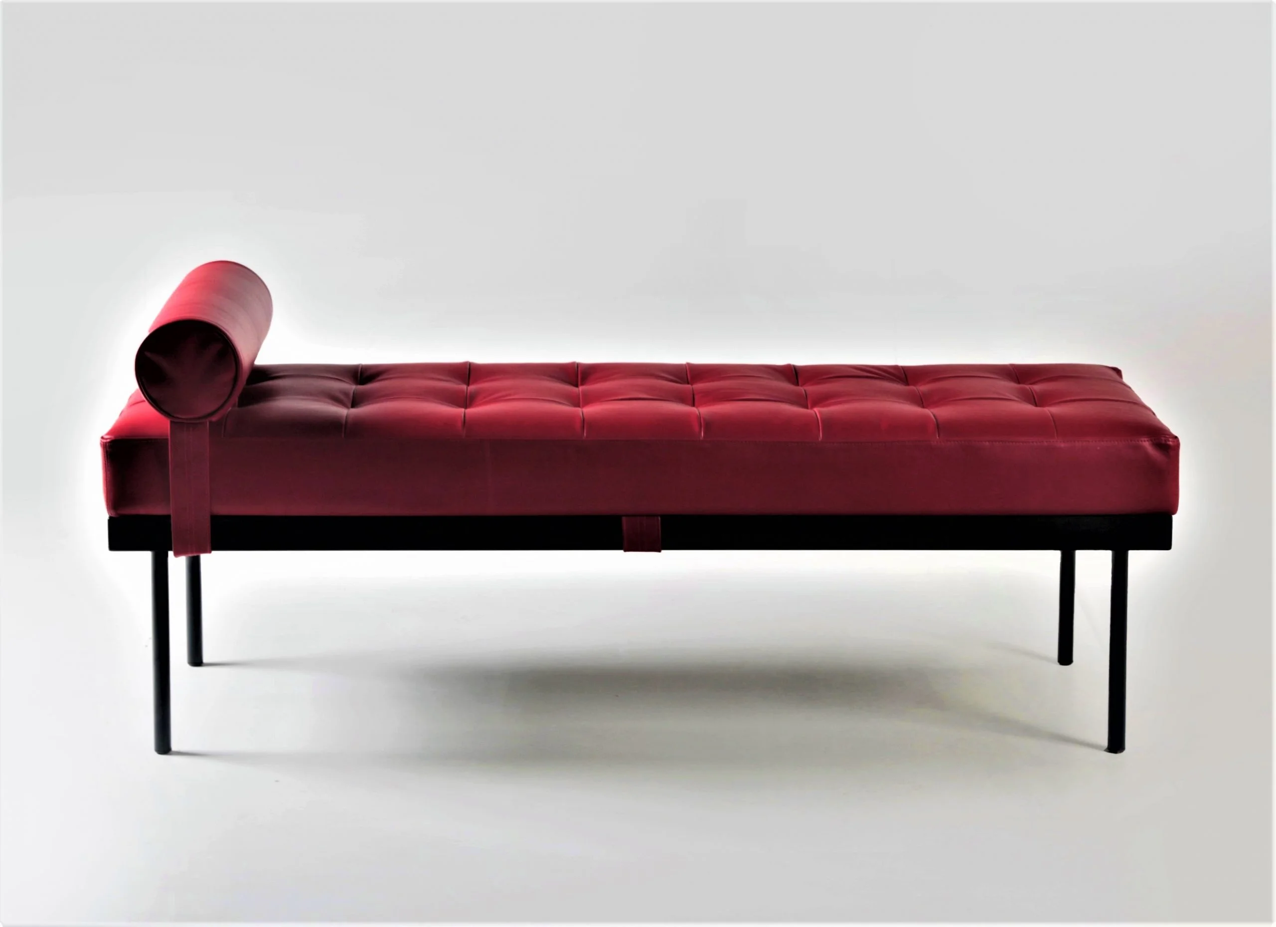 Banqueta de Cuero y Acero – Noma, Cuero Rojo Italiano-2 (1)