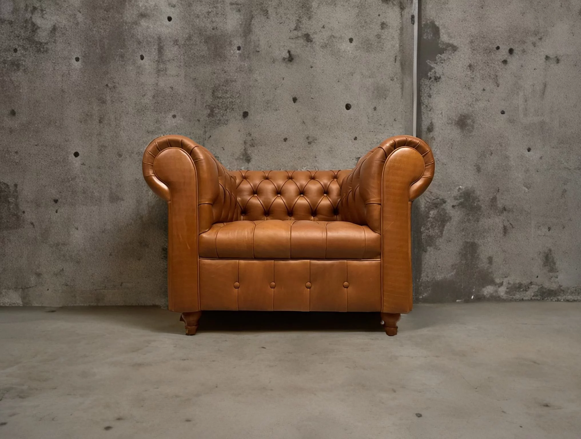 Sillón de Cuero – Chesterfield Color Fargo Whiskey, 120cm de frente, Capitoneado Ingles, Respaldo Recto Clásico, Cuero 100% Natural Uruguayo