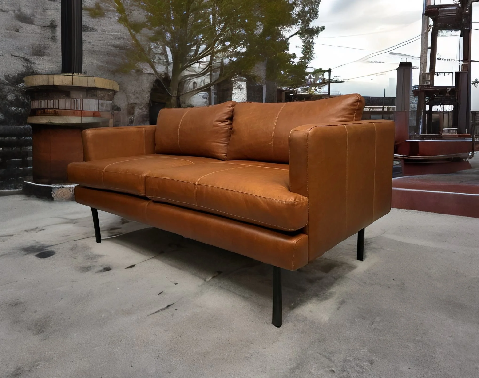 Sillon de Cuero – Slim Sasiori Color Fargo Whiskey, asiento liso, Cuero 100% Natural Uruguayo