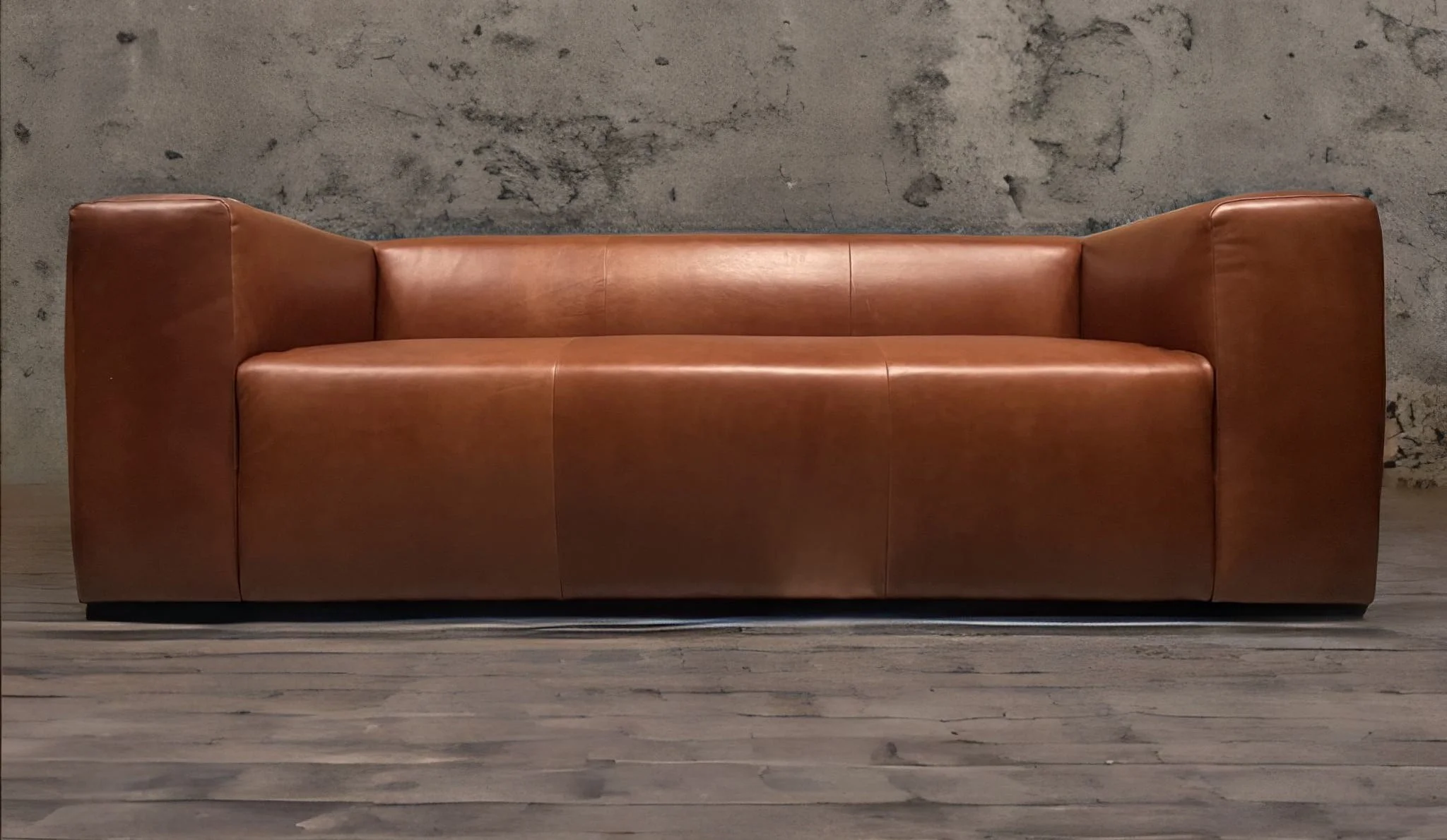 Sofá de Cuero – Tenor, Costura Cerrada y sin Costuras en apoya brazos, Color hunter red Brown, Cuero 100% Natural Uruguayo.