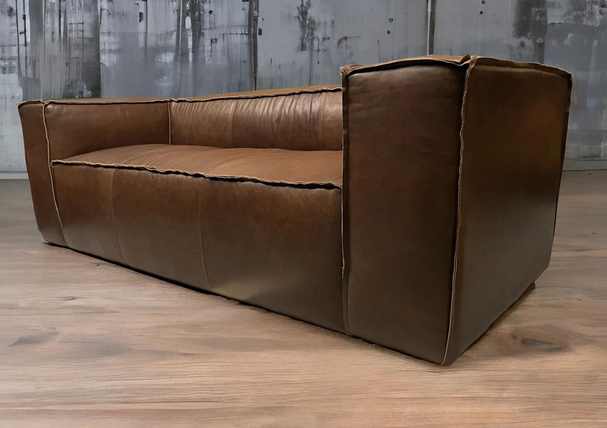 Sofá de Cuero – Tenor, Costura Abierta, Color Fargo Dk Brown, Cuero 100% Natural Uruguayo.