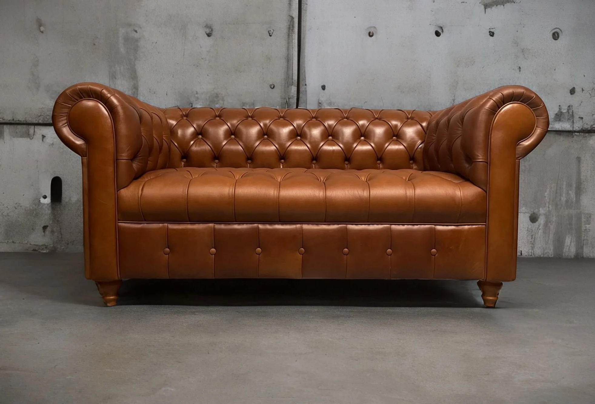 Sofá de Cuero – Sofá Chesterfield Color Fargo Whiskey oscuro, Capitoné Ingles, respaldo Recto Clásico, Cuero 100% Natural Uruguayo